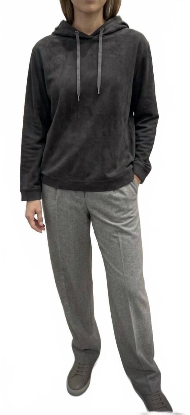 NEW BRUNELLO CUCINELLI women's pullover hoodie with drawstring in charcoal